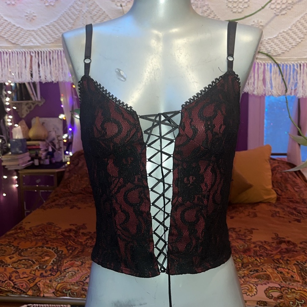 Vintage Black and Red Lace Camisole